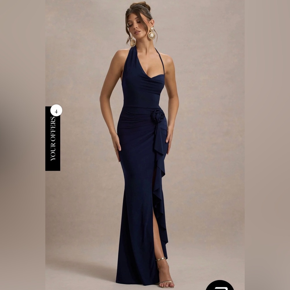 Elegant Navy Halter Dress